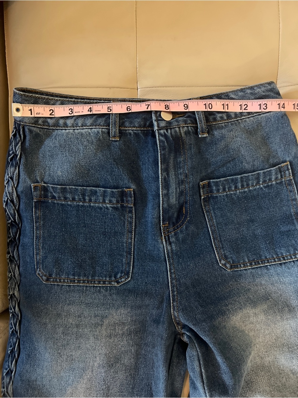 Sage & Fig Braided-Trim Wide Leg Jeans in Dark Blue Medium - Picture 10 of 14